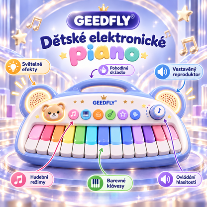 🎹✨ GEEDFLY® MelodyJoy Pro Dětské Elektronické Piano – Interaktivní Hudební Hračka pro Děti s Barevnými Klávesami, Zvuky Nástrojů, Světelnými Efekty, Kreativní Zábavou a Rozvojem Hudebních Dovedností 🌟