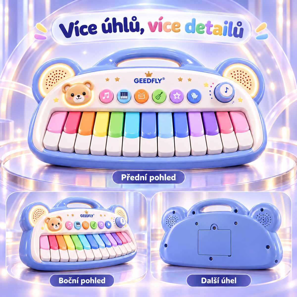 🎹✨ GEEDFLY® MelodyJoy Pro Dětské Elektronické Piano – Interaktivní Hudební Hračka pro Děti s Barevnými Klávesami, Zvuky Nástrojů, Světelnými Efekty, Kreativní Zábavou a Rozvojem Hudebních Dovedností 🌟