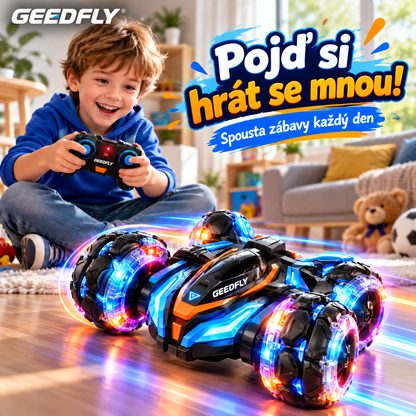 🚗✨ GEEDFLY® TurboAir Pro Létající Kaskadérské Auto – Multifunkční dálkově ovládané závodní vozidlo s 360° otočkami, LED světly, vysokou rychlostí, terénní jízdou a zábavnou interaktivní hrou pro děti 🌟