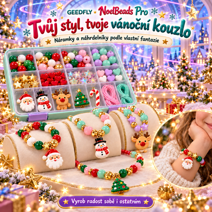 📿🎄 GEEDFLY® NoelBeads Pro Vánoční korálková dílna – Kreativní sada na výrobu náramků a náhrdelníků s barevnými korálky a vánočními přívěsky | Tvořivý dárek pro děti od 5 do 10 let 🎁