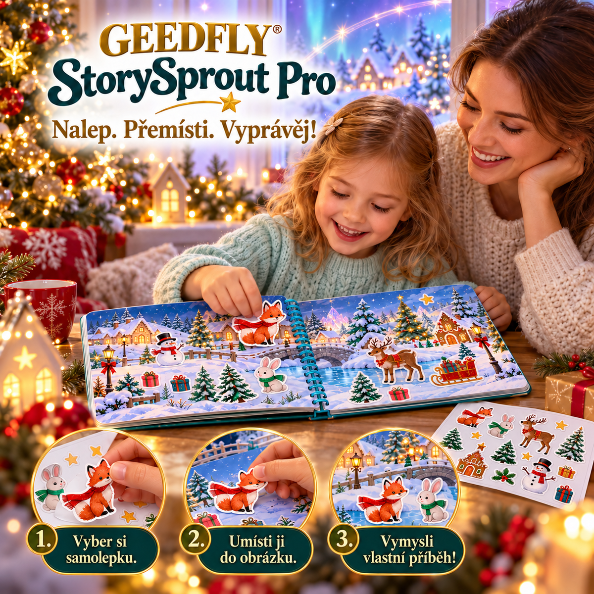 📚✨ GEEDFLY® StorySprout Pro Kniha s opakovaně použitelnými samolepkami – Kreativní hračka pro děti s tematickými scénami a přemístitelnými samolepkami pro tvoření vlastních příběhů, rozvoj fantazie a zábavu doma i na cestách 🌟