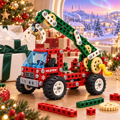 ⚙️🎄 GEEDFLY® FrostGear Pro Vánoční STEM mechanická stavebnice – Ozubená kola, pohyblivé robotické rameno a pojízdné pracovní vozidlo | Sestav, rozhýbej a objevuj kouzlo mechaniky | Pro děti od 6 let 🎁