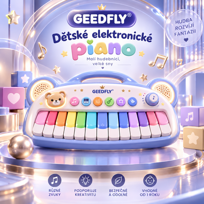 🎹✨ GEEDFLY® MelodyJoy Pro Dětské Elektronické Piano – Interaktivní Hudební Hračka pro Děti s Barevnými Klávesami, Zvuky Nástrojů, Světelnými Efekty, Kreativní Zábavou a Rozvojem Hudebních Dovedností 🌟