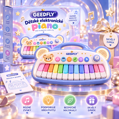 🎹✨ GEEDFLY® MelodyJoy Pro Dětské Elektronické Piano – Interaktivní Hudební Hračka pro Děti s Barevnými Klávesami, Zvuky Nástrojů, Světelnými Efekty, Kreativní Zábavou a Rozvojem Hudebních Dovedností 🌟