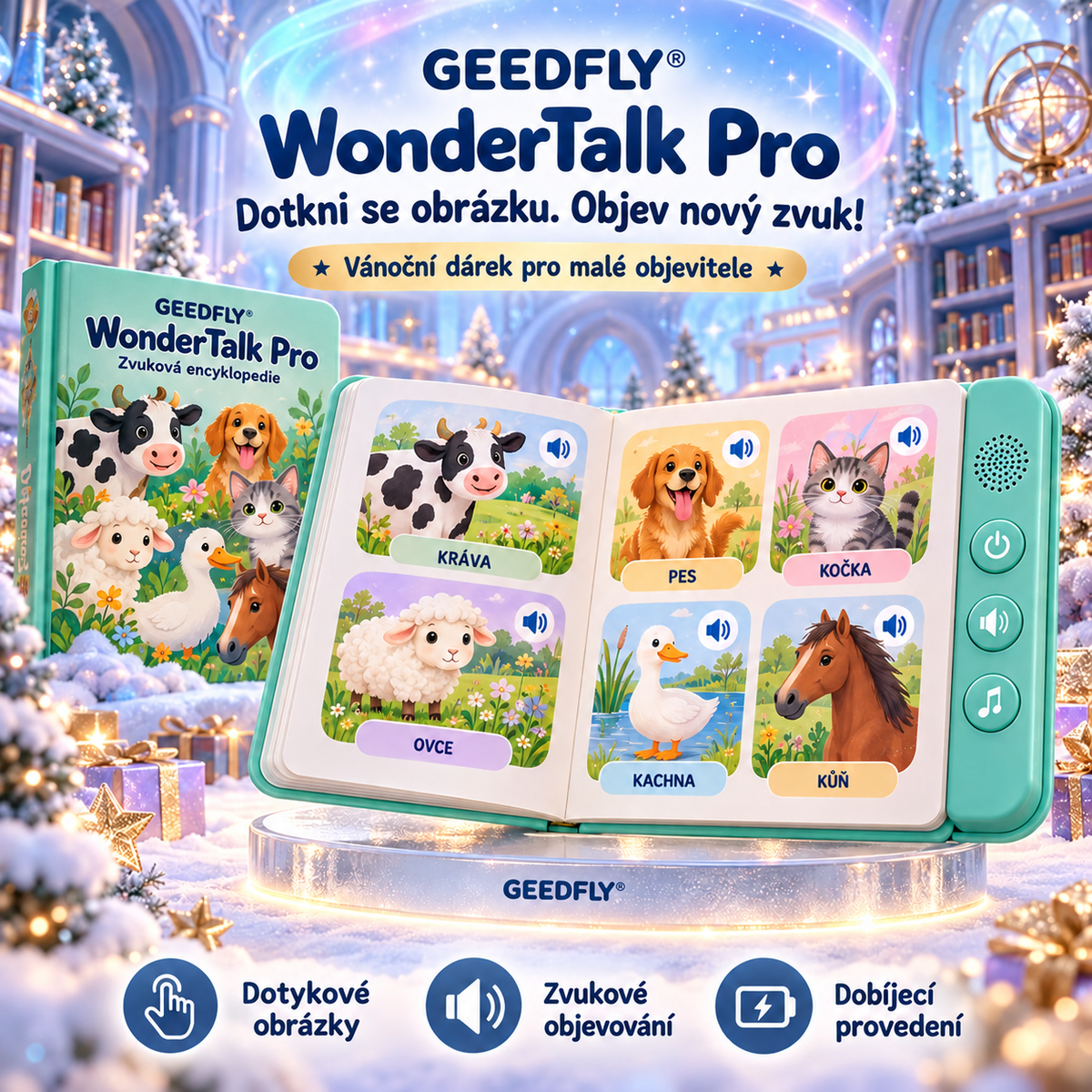 🧸✨ GEEDFLY® WonderTalk Pro Dětská zvuková encyklopedie – Chytrá dobíjecí výuková kniha a vzdělávací hračka pro malé zvídavé objevitele 🌟