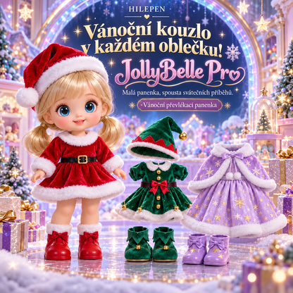 🎀🎄 GEEDFLY® JollyBelle Pro Vánoční sada s mini panenkou na převlékání – Kombinovatelné sváteční oblečky, roztomilé vánoční doplňky a dárek pro děti plný tvořivého hraní 🎁