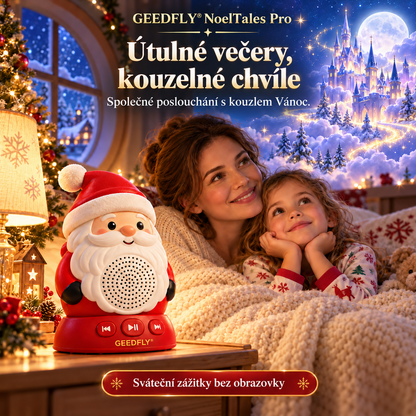 🎅📖 GEEDFLY® NoelTales Pro Vánoční přehrávač pohádek – Zvuková hračka bez obrazovky s kouzelným designem Santy pro příjemný poslech pohádek před spaním, rozvíjení fantazie a kouzelné sváteční chvíle 🎄🎁