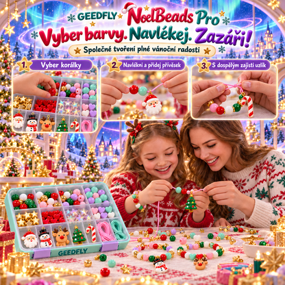 📿🎄 GEEDFLY® NoelBeads Pro Vánoční korálková dílna – Kreativní sada na výrobu náramků a náhrdelníků s barevnými korálky a vánočními přívěsky | Tvořivý dárek pro děti od 5 do 10 let 🎁