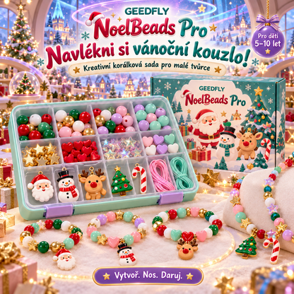 📿🎄 GEEDFLY® NoelBeads Pro Vánoční korálková dílna – Kreativní sada na výrobu náramků a náhrdelníků s barevnými korálky a vánočními přívěsky | Tvořivý dárek pro děti od 5 do 10 let 🎁