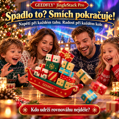 🎄🎲 GEEDFLY® JingleStack Pro Vánoční balanční hra pro celou rodinu – Veselé skládání dárků, napínavé souboje a nečekané pády | Stolní hra pro děti od 4 do 8 let a rodiče 🎁
