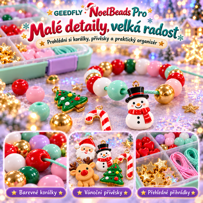 📿🎄 GEEDFLY® NoelBeads Pro Vánoční korálková dílna – Kreativní sada na výrobu náramků a náhrdelníků s barevnými korálky a vánočními přívěsky | Tvořivý dárek pro děti od 5 do 10 let 🎁