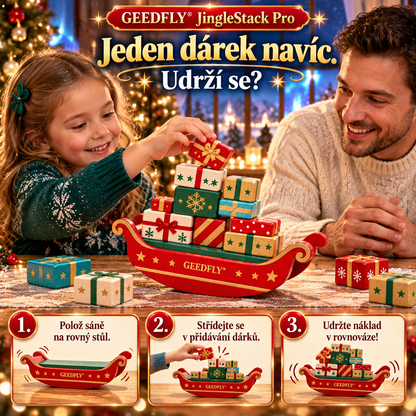 🎄🎲 GEEDFLY® JingleStack Pro Vánoční balanční hra pro celou rodinu – Veselé skládání dárků, napínavé souboje a nečekané pády | Stolní hra pro děti od 4 do 8 let a rodiče 🎁