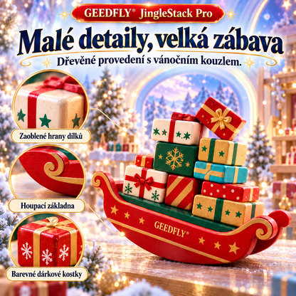 🎄🎲 GEEDFLY® JingleStack Pro Vánoční balanční hra pro celou rodinu – Veselé skládání dárků, napínavé souboje a nečekané pády | Stolní hra pro děti od 4 do 8 let a rodiče 🎁