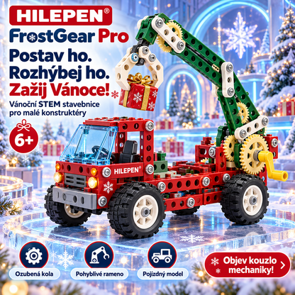 ⚙️🎄 GEEDFLY® FrostGear Pro Vánoční STEM mechanická stavebnice – Ozubená kola, pohyblivé robotické rameno a pojízdné pracovní vozidlo | Sestav, rozhýbej a objevuj kouzlo mechaniky | Pro děti od 6 let 🎁