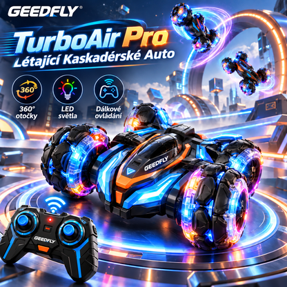 🚗✨ GEEDFLY® TurboAir Pro Létající Kaskadérské Auto – Multifunkční dálkově ovládané závodní vozidlo s 360° otočkami, LED světly, vysokou rychlostí, terénní jízdou a zábavnou interaktivní hrou pro děti 🌟