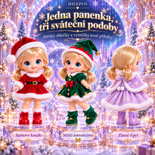 🎀🎄 GEEDFLY® JollyBelle Pro Vánoční sada s mini panenkou na převlékání – Kombinovatelné sváteční oblečky, roztomilé vánoční doplňky a dárek pro děti plný tvořivého hraní 🎁