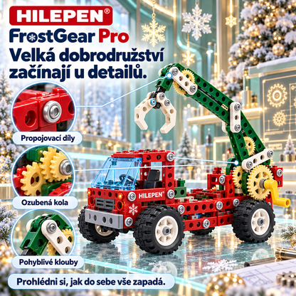 ⚙️🎄 GEEDFLY® FrostGear Pro Vánoční STEM mechanická stavebnice – Ozubená kola, pohyblivé robotické rameno a pojízdné pracovní vozidlo | Sestav, rozhýbej a objevuj kouzlo mechaniky | Pro děti od 6 let 🎁