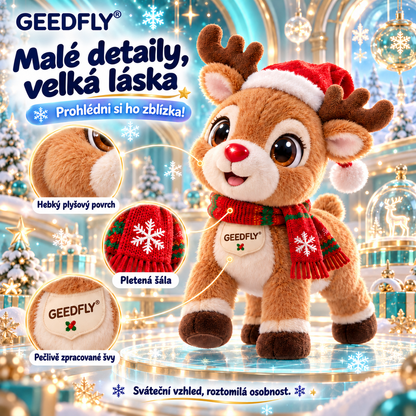 🦌🎄 GEEDFLY® JingleHoof Pro Interaktivní vánoční sob – Roztomilý chodící mazlíček s veselými zvuky, reakcemi na dotek a svátečním oblečkem pro nápadité hraní i jako vánoční dárek 🎁