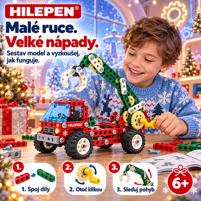 ⚙️🎄 GEEDFLY® FrostGear Pro Vánoční STEM mechanická stavebnice – Ozubená kola, pohyblivé robotické rameno a pojízdné pracovní vozidlo | Sestav, rozhýbej a objevuj kouzlo mechaniky | Pro děti od 6 let 🎁