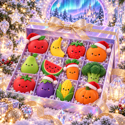 🎄🍓 GEEDFLY® JollyHarvest Pro – Vánoční sada mačkacích hraček ve tvaru ovoce a zeleniny | Veselé poznávání názvů, barev a tvarů při hraní | Hravý dárek pro malé objevitele 🥕🎁