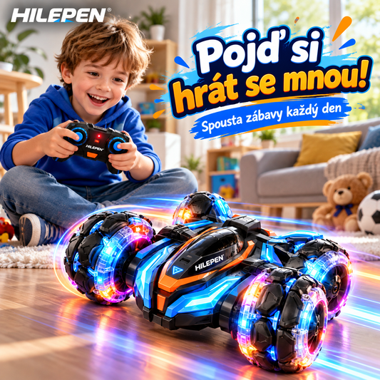 🚗✨ GEEDFLY® TurboAir Pro Létající Kaskadérské Auto – Multifunkční dálkově ovládané závodní vozidlo s 360° otočkami, LED světly, vysokou rychlostí, terénní jízdou a zábavnou interaktivní hrou pro děti 🌟